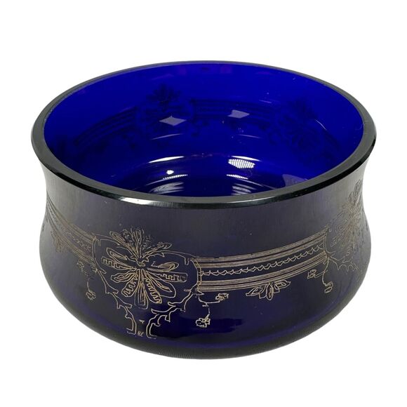 Stephens Portugal Cobalt Blue & Gold Lead Crystal Dish Tableware Decor Bowl 4" - Picture 2 of 9